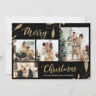 Elegant Gold Botanical 4 Photo Collage Christmas
