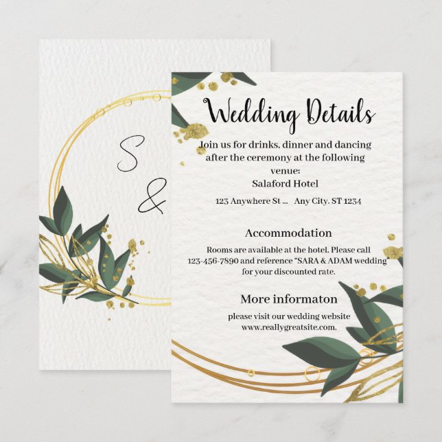 Elegant Gold Botanical Circle  Enclosure Card (Front/Back)