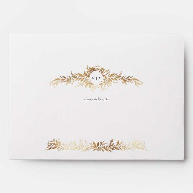 elegant gold botanical classic custom wedding envelope (Front)