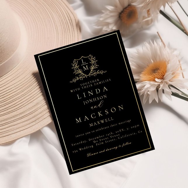 Elegant  gold botanical crest monogram wedding fo (Creator Uploaded)