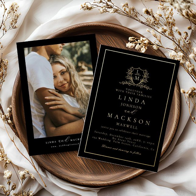 Elegant  gold botanical crest monogram wedding fo (Creator Uploaded)