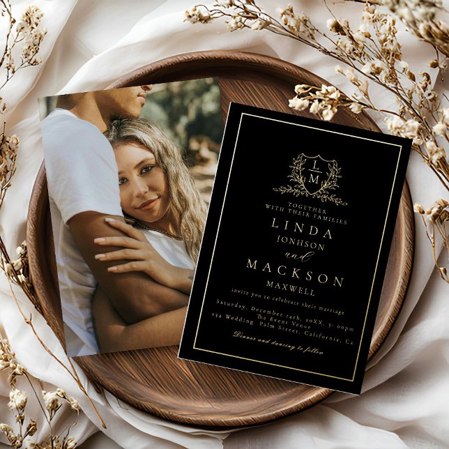 Elegant  gold botanical crest monogram wedding fo (Creator Uploaded)