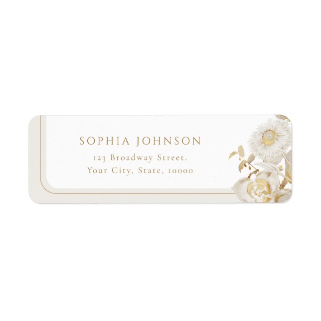 Elegant Gold Botanical Floral Return Address Label (Front)