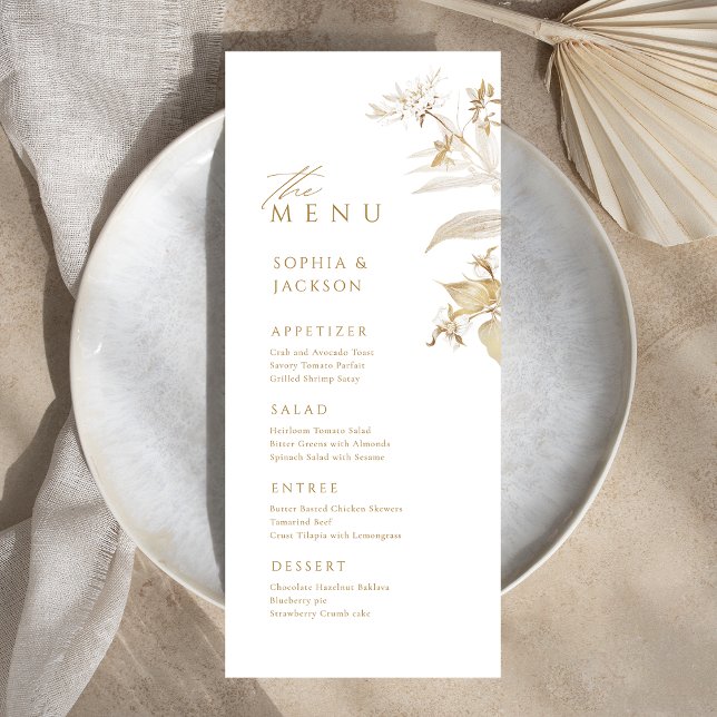Elegant Gold Botanical Floral Wedding Menu (Elegant Gold Botanical Floral Wedding Menu)