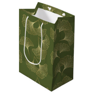 Elegant Gold Botanical Leaves Medium Gift Bag