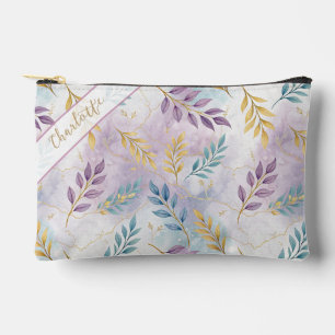 Elegant Gold Botanical Marble Customized Accessory Pouch
