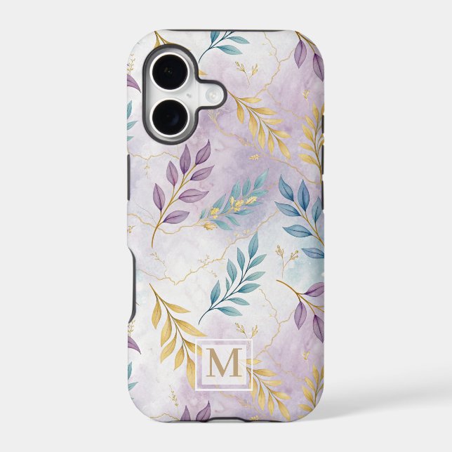 Elegant Gold Botanical Marble Mongram (Back)
