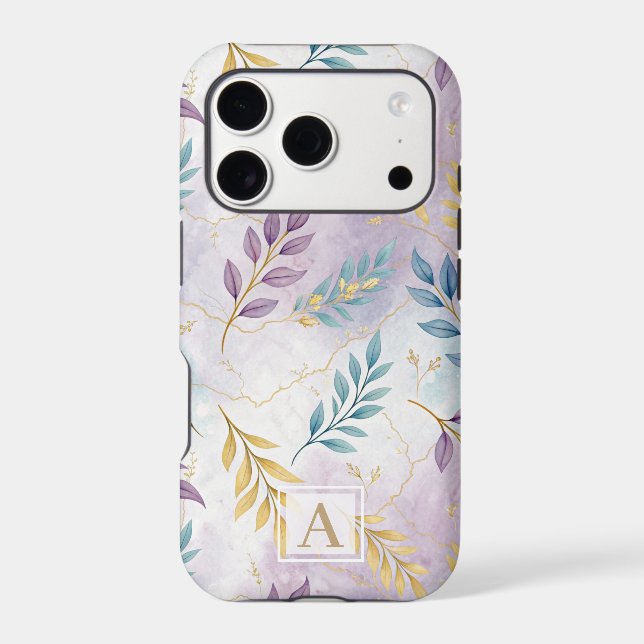 Elegant Gold Botanical Marble Mongram (Back)