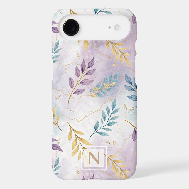 Elegant Gold Botanical Marble Mongram (Back)
