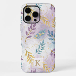 Elegant Gold Botanical Marble Mongram iPhone 16 Pro Max Case