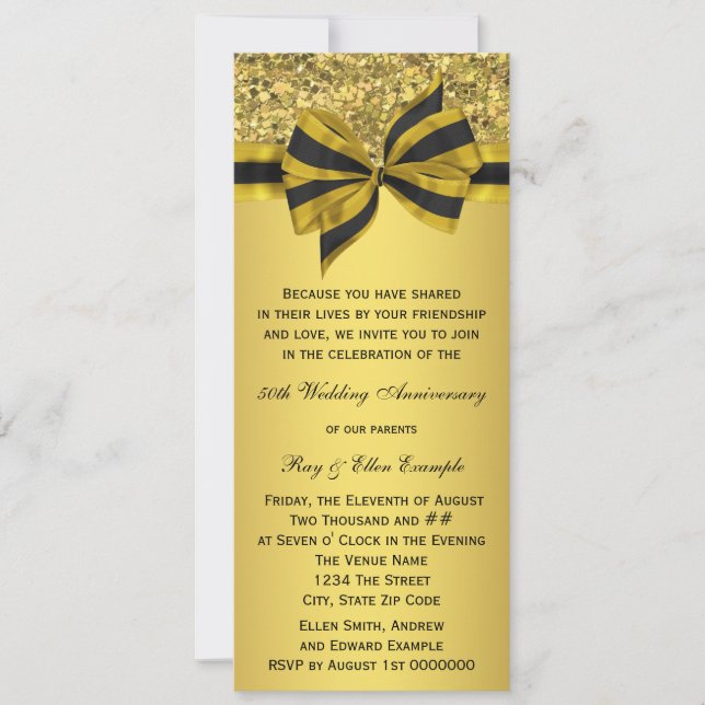 Elegant Gold Bow 50th Anniversary Party Invitation (Front)