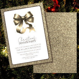 Elegant Gold Bow Christmas Dinner Party Invitation