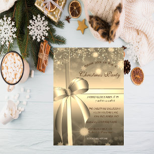 Elegant Gold Bow, Confetti Company Christmas Party Invitation