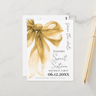 Elegant Gold Bow Coquette Sweet 16 Save the Date  Postcard