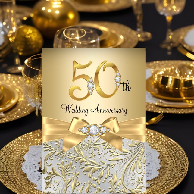 Elegant Gold Bow Diamond 50th Anniversary Invitation (Creator Uploaded)