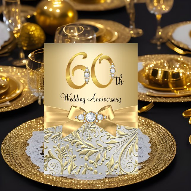 Elegant Gold Bow Diamond 60th Anniversary Invitation (Creator Uploaded)