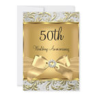 Elegant Gold Bow Floral Swirl 50th Anniversary sq
