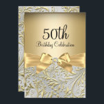 Elegant Gold Bow Floral Swirl 50th Birthday Party Invitation<br><div class="desc">Elegant Gold Bow Floral Swirl 50th Birthday Party Invitation. Elegant gold diamond bow & floral swirl design. Please note: All flat images! They do not have real jewels!</div>