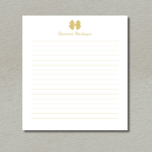 Elegant Gold Bow Handwritten Custom Name Lined  Notepad