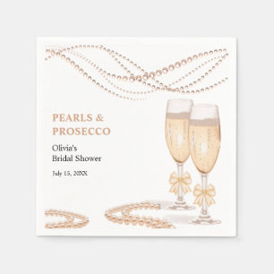 Elegant Gold Bow Pearls and Prosecco Bridal Shower Napkin