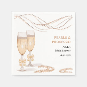 Elegant Gold Bow Pearls and Prosecco Bridal Shower Napkin