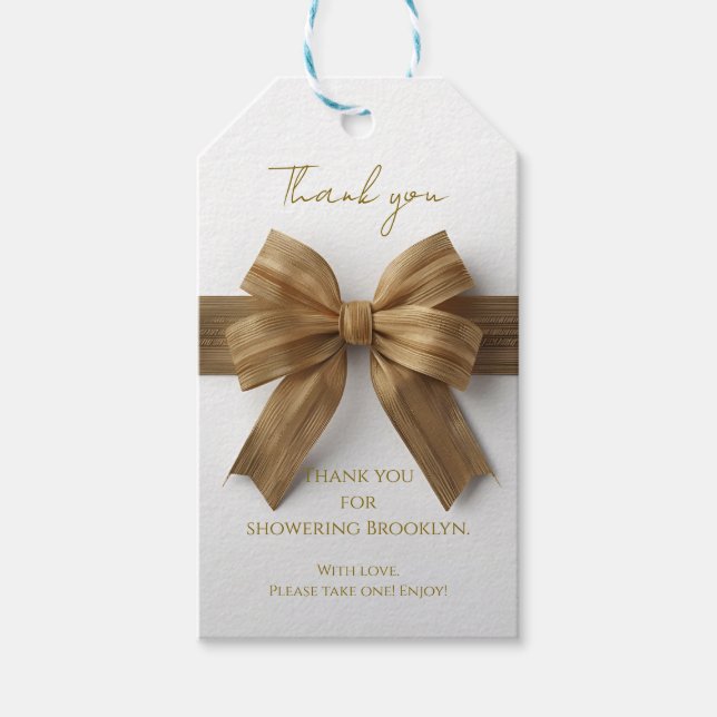 Elegant Gold Bow Thank You Tag (Front)