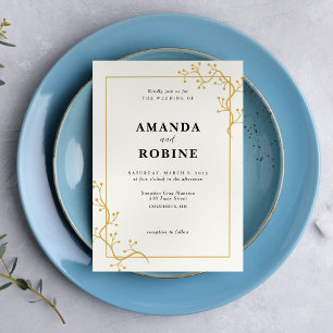 Elegant Gold Branch Frame Wedding Invitation