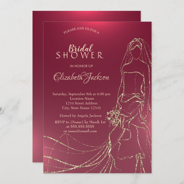 Elegant Gold Bride, Bridal Shower Invitation (Front/Back)