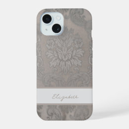 Elegant Gold Brocade Personalized  iPhone 15 Case