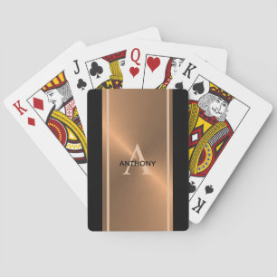 Elegant Gold Bronze Black Monogram Name Playing Cards
