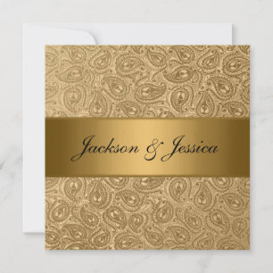 Elegant Gold Bronze Paisley Engagement Party Invitation