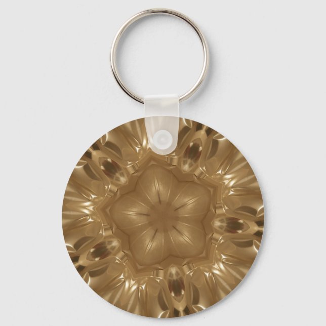 Elegant Gold Brown Kaleidoscope Star Design Key Ring (Front)