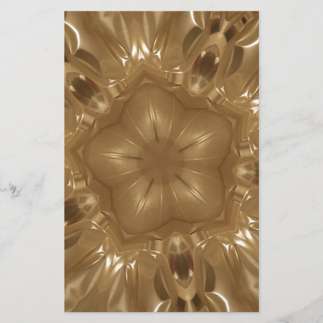 Elegant Gold Brown Kaleidoscope Star Design Stationery (Front)