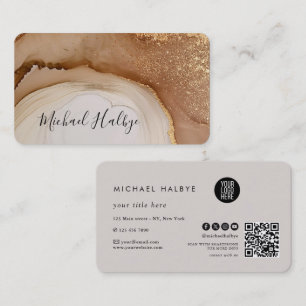 Elegant Gold brown Watercolor Agate Professional Business Card