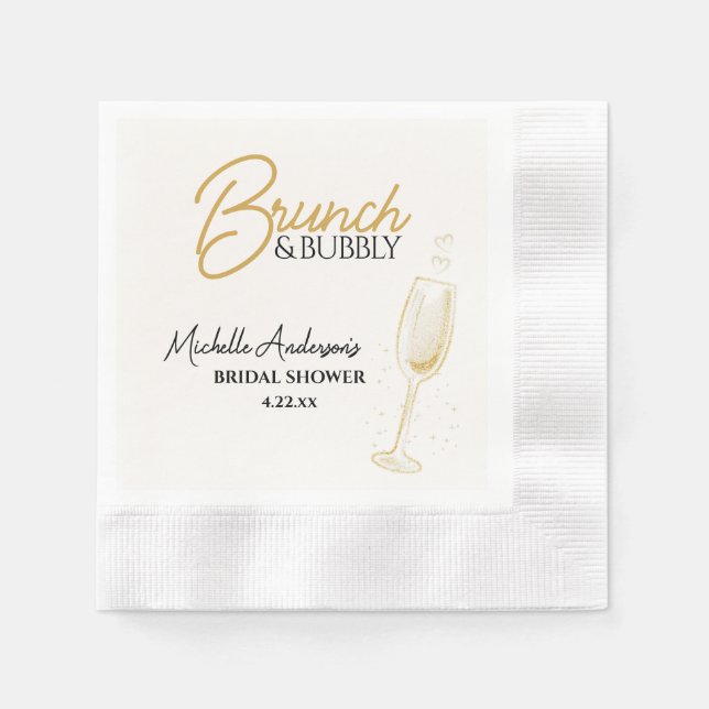 Elegant Gold Brunch & Bubbly Bridal Shower  Napkin (Front)