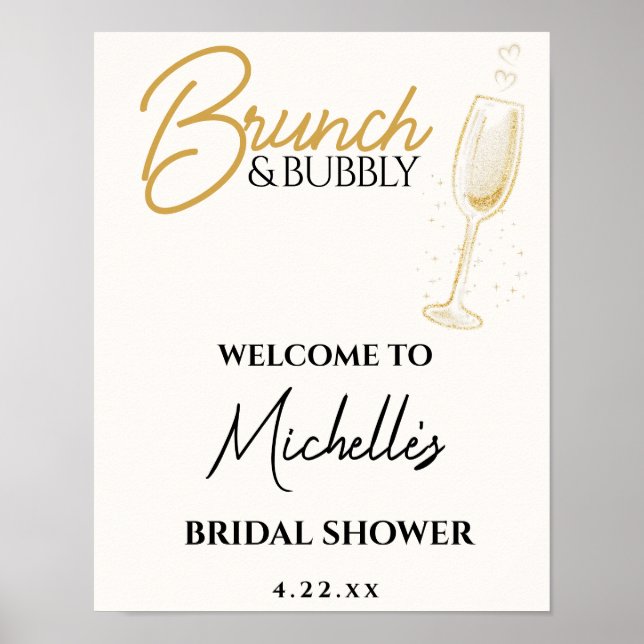 Elegant Gold Brunch & Bubbly Bridal Shower Sign (Front)