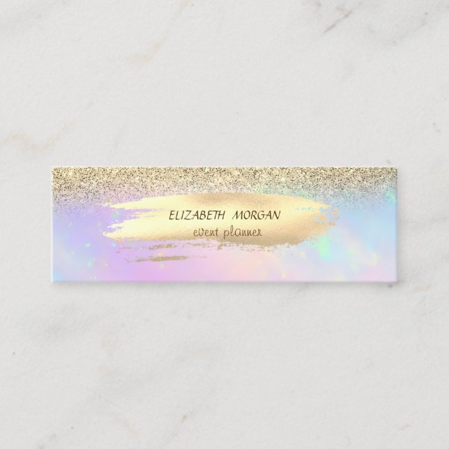 Elegant Gold Brush Stroke,Gold Glitter Holographic Mini Business Card (Front)