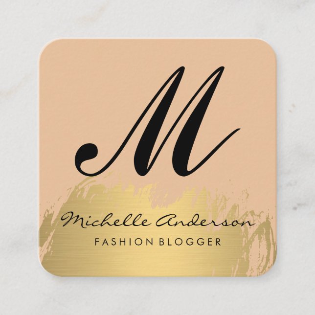 Elegant Gold Brushed | Fashionista Square Business Card (Front)