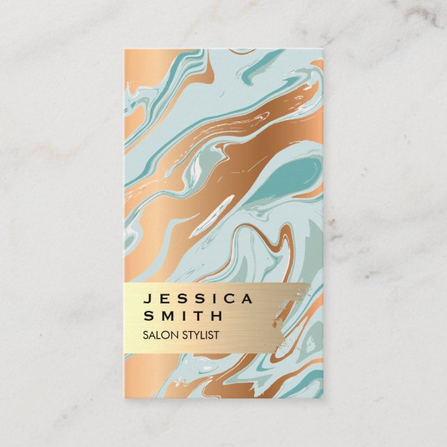 Elegant Gold Brushed Liquify Marble Business Card (Front)