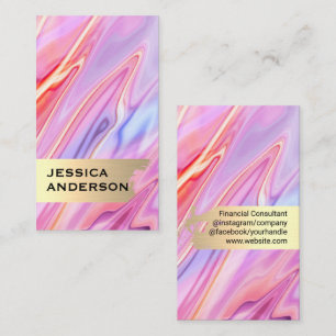 Elegant Gold Brushed   Rainbow Liquid Background Business Card