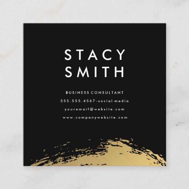Elegant Gold Brushed, Stylish Square Business Card (Front)