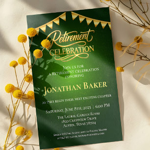 Elegant Gold Bunting Green Retirement Celebration  Invitation