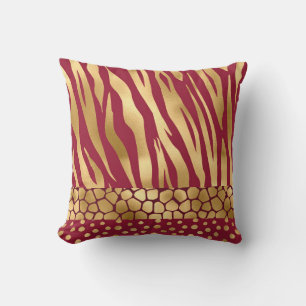 Elegant Gold Burgundy Animal Print Stylish Cushion