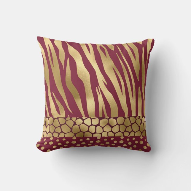 Elegant Gold Burgundy Animal Print Stylish Cushion (Front)