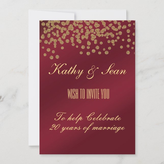 Elegant Gold & Burgundy Anniversary Invitation (Front)