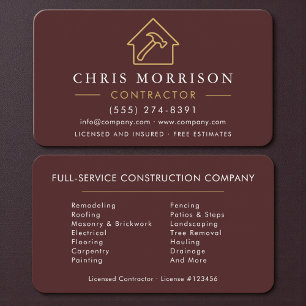 Elegant Gold & Burgundy Builder Contractor Business Card