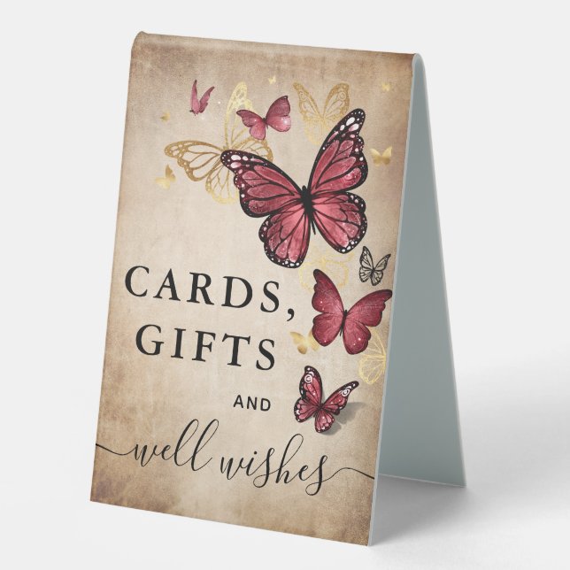 Elegant Gold Burgundy Butterfly Cards and Gifts (Front)