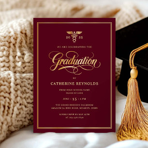 Elegant Gold Burgundy College Graduation Party Invitation
