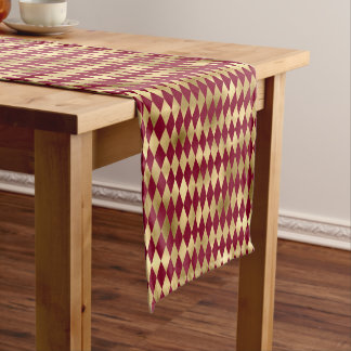 Elegant Gold Burgundy Diamond Pattern Short Table Runner