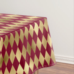 Elegant Gold Burgundy Diamond Pattern Tablecloth